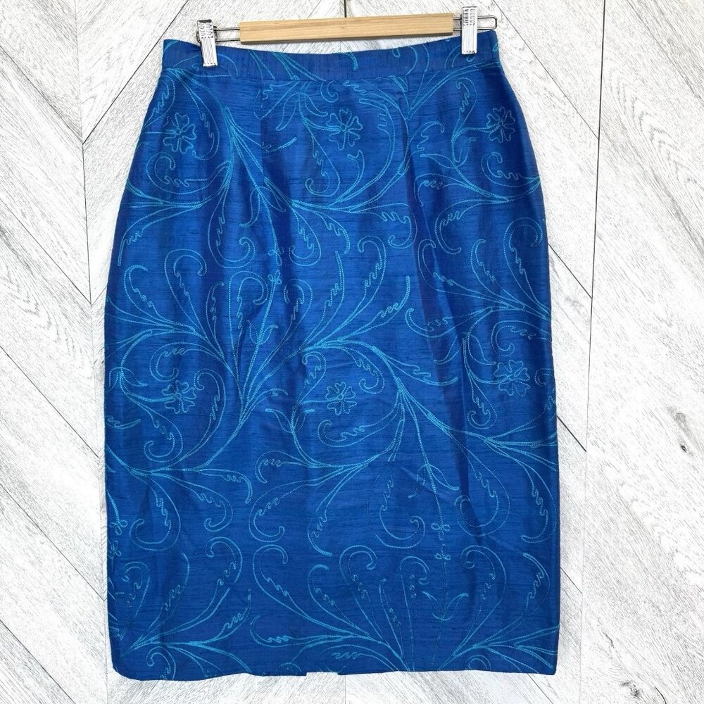 VTG 80s Skirt Suit Set Glam Power Cocktail Party Business Blue Rhinestone M/L - Picture 11 of 14